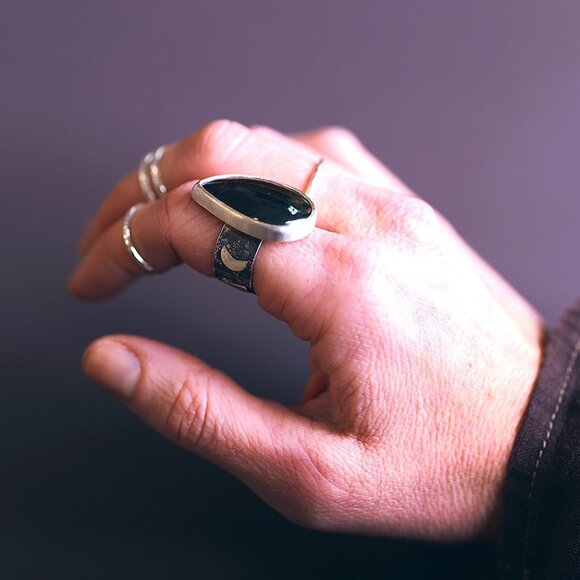 Celestial Psilomelane Statement Ring SZ 7.25 Handmade by Me Sterling Silver - Picture 12 of 12